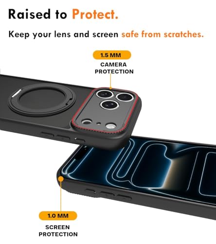 Image of RIGGEAR Shockproof Tough Hybrid Armor 360 Rotating Magnetic Ring Stand Back Cover Case Compatible with MagSafe Accessories for iPhone 17 Pro (Smoke Black Matte PC and Black TPU Bumper)