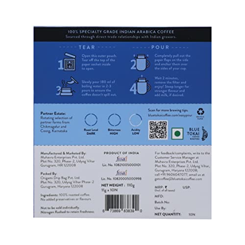 Blue Tokai Coffee Roasters Easy Pour Over Coffee Drip Bags | Vienna Dark Roast | Pack Of 10 Sachets | 100% Arabica Beans | Specialty Coffee | Ready To Brew In 2 Mins | Just Pour In Hot Water
