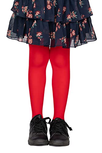 LORES Collants opaques pour fille, Avec pied, Pour l'école de danse classique, 40 deniers, Rouge, 134-140