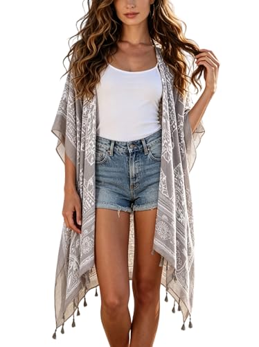 Image of Breezy Lane Women's Kimono Cardigan Summer Swimsuit Coverups Beach Cover Up with Floral Print for Vacation