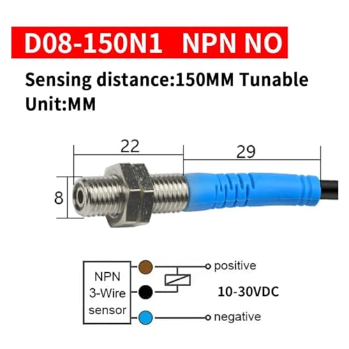 Sensor infrarrojo microdifuso D08-150n1 que elimina fallos de detección en interruptor 24V 3