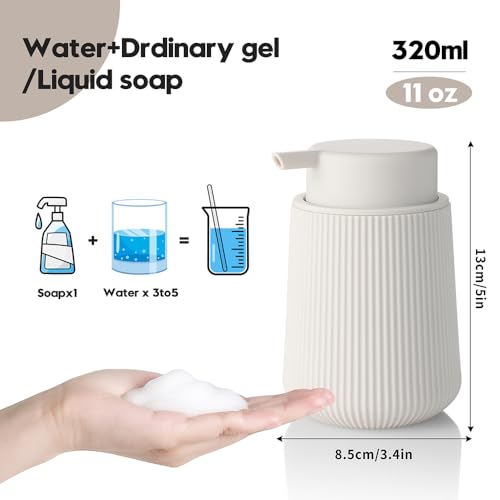Image of YAUKPH Striped Foaming Hand Soap Dispenser with Leak-Proof Pump for Bathroom and Kitchen Countertop 11oz Beige