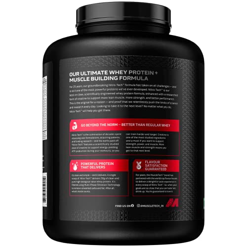 Image of MuscleTech Nitrotech Whey Protein Powder Ultimate Muscle Building Formula for Muscle Support & Recovery Vegetarian Cookies & Cream - 2Kg