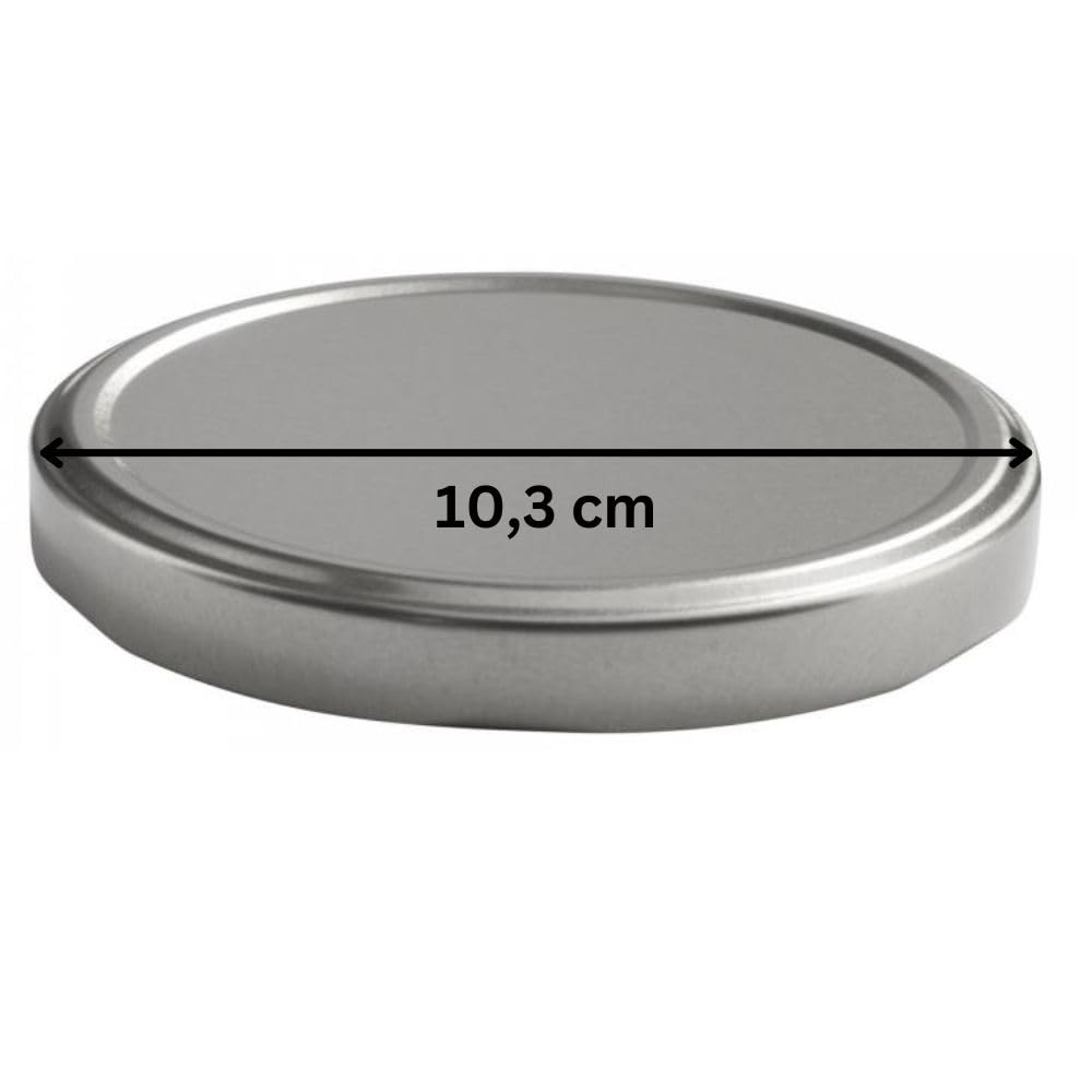 mikken 4 pokrywki TO 100/10,3 cm do dużych słoików na przetwory, zakręcane pokrywki do słoików, kolor srebrny