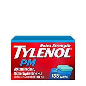 Tylenol PM Extra Strength Nighttime Pain Reliever & Sleep Aid Caplets, 500 mg Acetaminophen & 25 mg Diphenhydramine HCl, Relief for Nighttime Aches & Pains, Non-Habit Forming, 100 ct