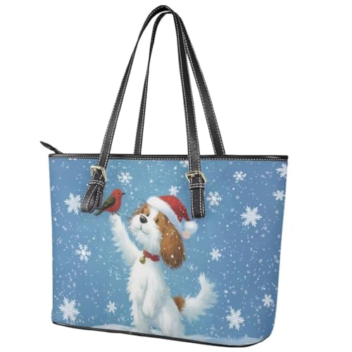 Image of Coldinair Christmas Leather Tote Bag for Women with Zipper Large Shoulder Tote Bag Shopping Casual Travel Bag Handbag Purse