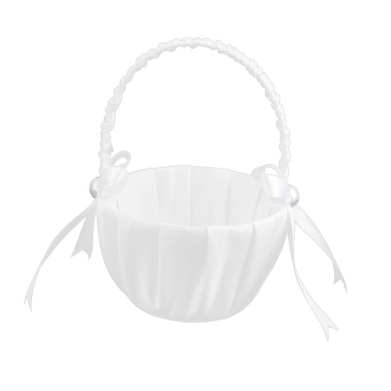 Ciieeo 3pcs Flower Girl Basket Satin Wedding Faux Pearl Decorative Bowknot Present