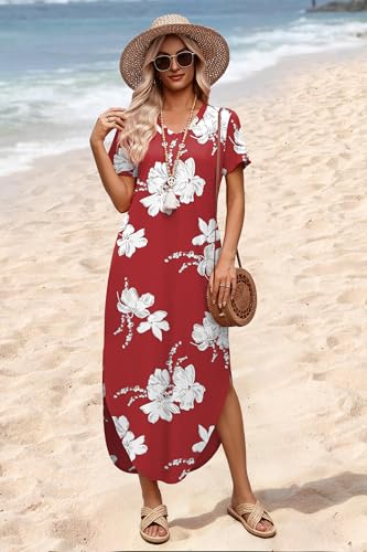 Image of WIHOLL Women's Summer Short Sleeve Dresses Maxi Dress Vacation Beach Sundresses 2026 with Pockets