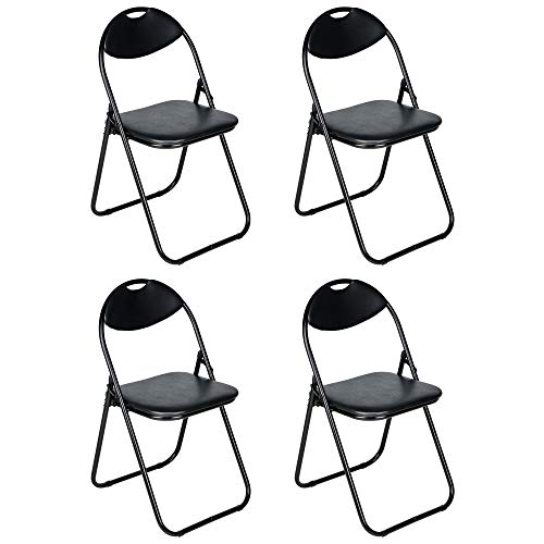 Nyxi Set of 4 X Folding Chair Padded Paris Faux Leather Chair Home Office Dining (4 X Chairs, Black).