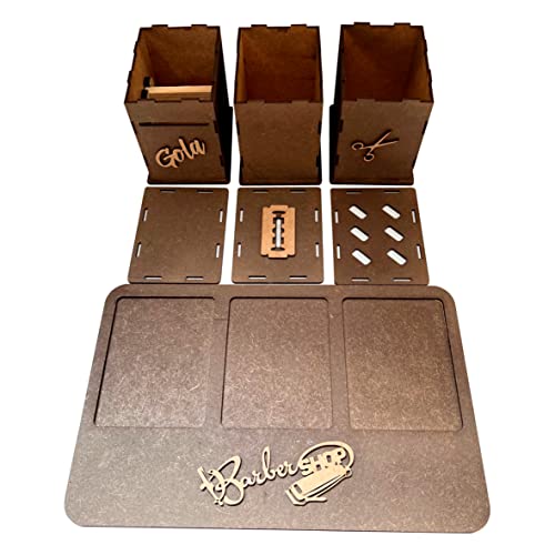 Kit Suporte Para Barbeiro Com Porta Tesoura Gola E Descarte Para Lamina Navalha