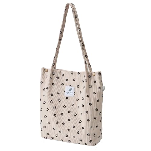 Grand sac à main à bandoulière femme, sac velours côtelé pour ranger les cours