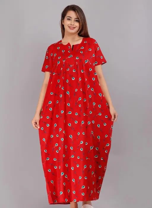 Women's Maternity Cotton Printed Nighty | Feeding Friendly Front Open Comfortable Short Sleeve Night Dress-picture-17