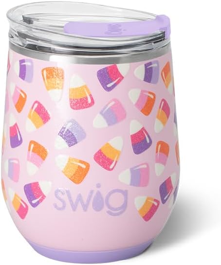 Swig Life 12oz Wine Tumbler with Lid, Halloween, Stainless Steel, Dishwasher Safe, Portable, Triple Insulated Wine Tumbler (Candy Corn)