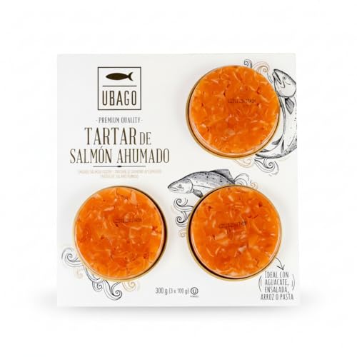 Tartar de Salmón Ahumado de Noruega - Pack Ahorro 3 x 100g (300g total) - Rico en Omega-3 y Proteínas - Sin Azúcares Añadidos - Ubago -Listo para Servir - Ideal para Ensaladas y Poke Bowls - NEXU