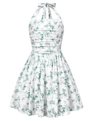 GRACE KARIN Tween Girls Summer Hawaiian Beach Party Bridesmaid Sundress Easter Dress for Girl Halter Neck Dress Size 10
