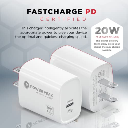POWERPEAK - USB C Charger, Type C Fast Charger, 20W USB-C Power Adapter PD, Compact USB C Power Adapter for iPhone 14/14 Pro, Galaxy, Pixel, AirPods Pro. White