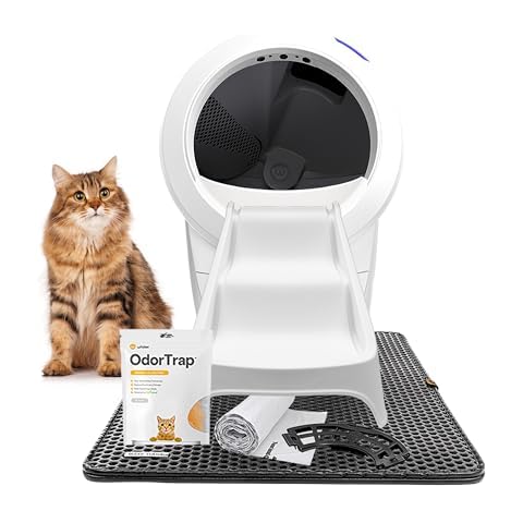 Litter-Robot 4 Complete Bundle by Whisker (White) - Automatic, Self-Cleaning Cat Litter Box, Includes Litter-Robot 4, 6 OdorTrap Pack Refills, 50 Waste Drawer Liners, Ramp, Mat & Fence Cover