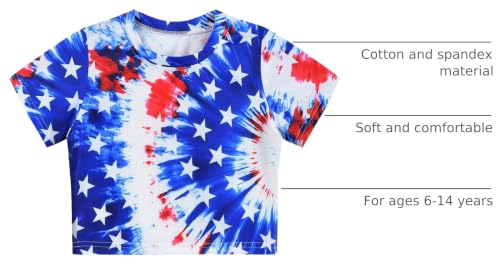 Image of DDSOL Girls July 4th Crop Tops Patriotic Shirt American Flag Short Sleeve Tshirts for Girl 6-14 Years