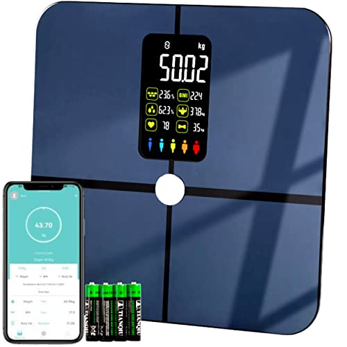 Balance Connectée Impédancemètre Intélligente, Pèse-Personne Numérique Bluetooth Analyseur de Données Corporelles, Balance Masse Graisseuse et Musculaire Electronique, Application Smartphone Connecte