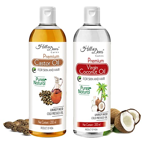 Image of Castor oil (200 ml) and Virgin Coconut oil (VCO)(200 ml) Combo - Cold Pressed - Moisturizes the Skin and Promotes soft and Shiny Hair