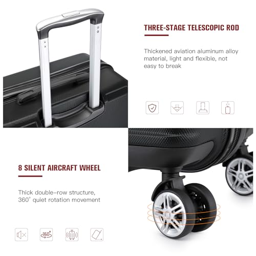 Kono 20'' Carry on Luggage Lightweight with Spinner Wheel TSA Lock Hardside Luggage Airline Approved Carry on Suitcase Black