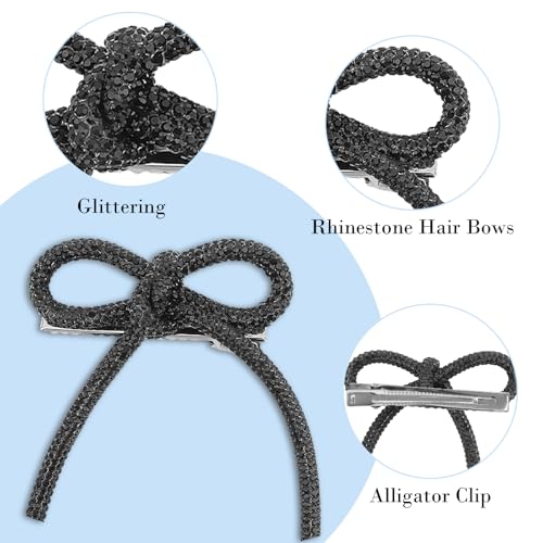 Pinzas para el cabello con moño de pedrería, pack de 4, accesorios negros brillantes para cabello para bodas y eventos miniatura 3