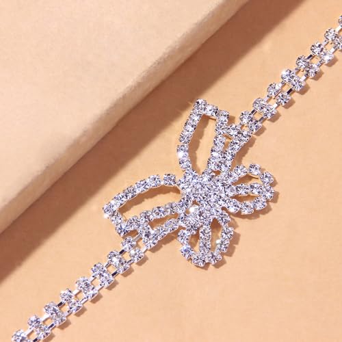 Image of Fesciory Silver Ankle Bracelets for Women, Adjustable Rhinestone Pendant Tennis Anklet, Butterfly Heart Infinite Diamond Summer Beach Foot Chain Jewelry Gifts