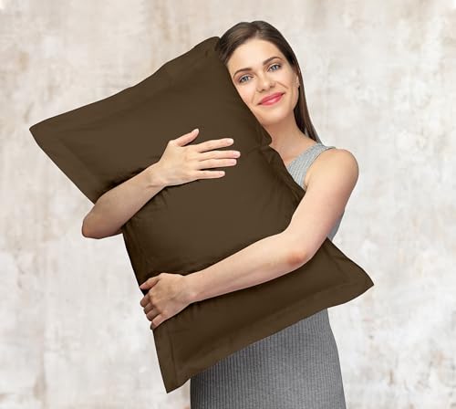 Image of Royale Linens Pillow Shams 2 Pack Standard Size 20x26 Inch - 1800 Microfiber - Bed Pillow Shams, Wrinkle Resistant Super Soft and Cozy - Back Overlap Closure - Oxford Pillowcase (Standard, Chocolate)