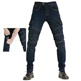 TMOYJPX Pantalon Moto Hombre con Protecciones de Trabajo Carreras - Pantalones Vaqueros Hombre Cargo Pantalón Invierno Elástico Motocross Motocicleta (Vaquero, XXL)