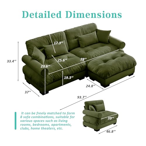 Image of SoarFlash L Shaped Couches for Living Room, Small Sectional Sofa Set with Reversible Chaise, Modern Designed Sleeper Sofas and Modular Couch Function, Suitable for Small Spaces in Apartment, Green
