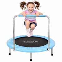 SereneLife Trampolin Klein, Ø 91cm Kindertrampolin Outdoor/Indoor, Klappbar mit Schaumstoffgriff, Max 68 Kg, Gartentrampolin für Kleinkind Jungen, Mädchen ab 3 4 5 6 7 Jahren, Himmelblau