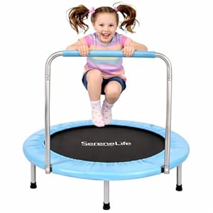 SereneLife Trampolin Klein, Ø 91cm Kindertrampolin Outdoor/Indoor, Klappbar mit Schaumstoffgriff, Max 68 Kg, Gartentrampolin für Kleinkind Jungen, Mädchen ab 3 4 5 6 7 Jahren, Himmelblau