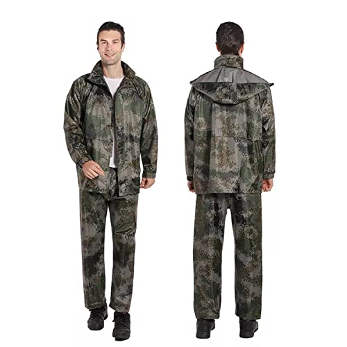 Image of Allextreme Unisex Top & Bottom Raincoat with Detachable Hood Two-Piece Rainwear Water Resistant Rainjacket Carry Pouch Two Pockets for Adult Men