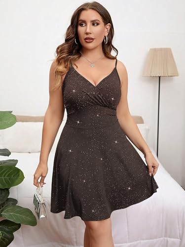 Image of Floerns Women's Plus Size Sleeveless Glitter Dress Wrap V Neck Flared Short Dress