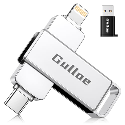 Gulloe 256GB Flash Drive Intended for iPhone, Memory Stick Storage for Photos and Videos Backup, Compatible with iPhone iPad Android PC, Plug and Play, No Application Required (Metal Silver)