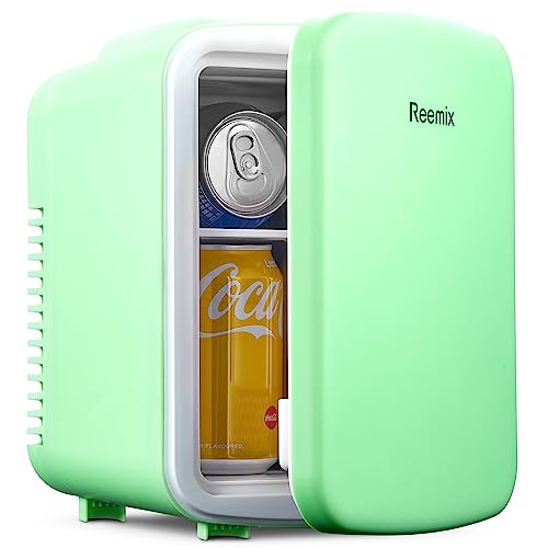 Reemix Mini Fridge, 3.7 Liter/6 Can Portable Cooler and Warmer Personal Refrigerator for Skin Care, Cosmetics, Beverage, Food,Great for Bedroom, Office, Car (Green)