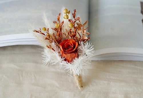 Boutonniere de Flores Secas para Boda Color Naranja miniatura 2