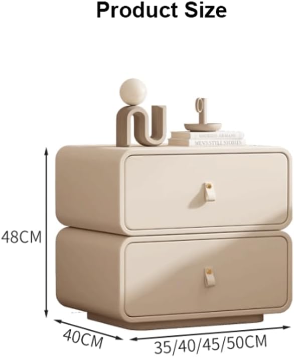 モダンスタイルのベッドサイドテーブル、2つの無垢材引き出しとマイクロファイバーレザーラップ、寝室収納用の現代的なナイトスタンド、クリ