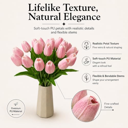 Image of Mandy's 20pcs Artificial Peach Pink Tulips