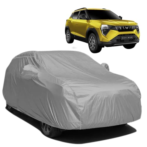 Image of BARBARIKA Waterproof Car Body Cover Compatible with Mahindra XUV 3XO | Waterproof, UV Resistant, Dustproof, Mirror Pockets, with Belt & Buckle - (Grey)