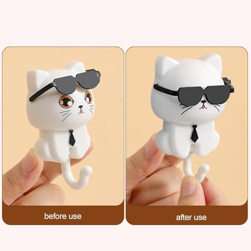 Biniveil RP6LH8B7X6ZMSAA82LG Cute Cat Key Hook, 2/4Pc Long Lasting Cat Key Holder, Kitten Coat Hooks, Cute Sunglasses Cat Adhesive Coat Hooks thumb #2