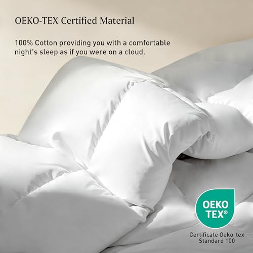Image of Beautyrest Twin Size White Goose Feather Down Fiber Comforter,100% Cotton Shell Oeko-TEX Certified All Season Medium Weight Duvet Insert with Corner Loops, Luxury Hotel Style Bed Comforter