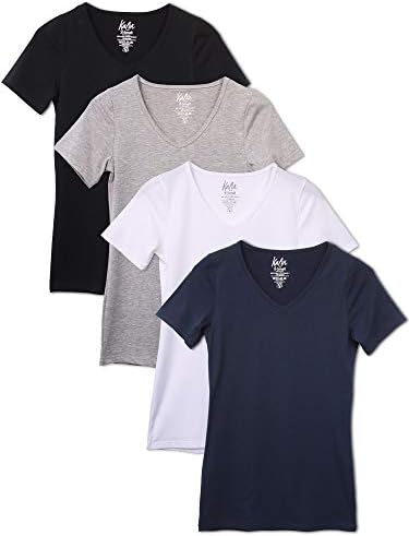 Kalon Women's 4-Pack V-Neck T-Shirt Base Layer (X-Large, Basics)