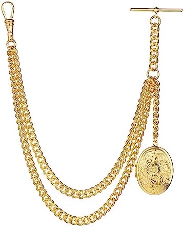 Handmade in The UK Gold Colour Single Albert Pocket Watch Chain with Locket Pendant