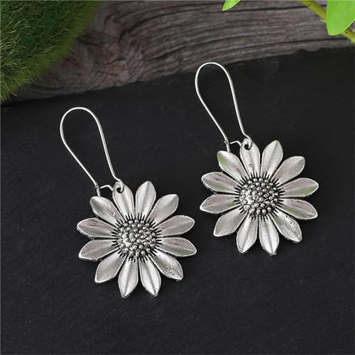 coadipress Boho Sunflower Daisy Dangle Earrings for Women Silver Sunflower Earrings Hypoallergenic Handmade Bohemian Trendy Earrings Vintage Fashion Summer Statement Jewelry Gift 7
