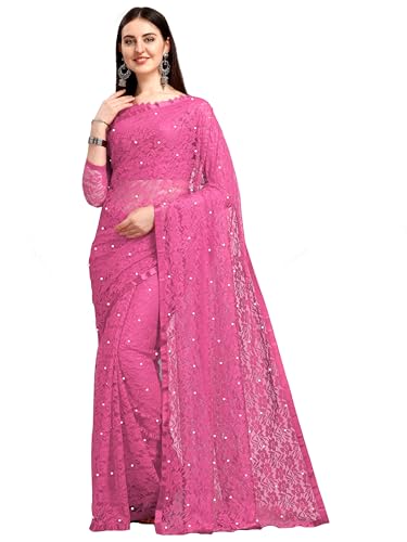 Image of LOROFY Women's Brasso Net Saree With Blouse
