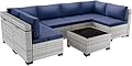 Sweecci 7-Piece Patio Furniture Set, Outdoor Sectional with Thick Cushions, Modular Patio Sofa, Dual-Strand Wicker Rattan, Rust-Resistant Frame, Backyard Furniture for Garden, Deck, Navy Blue