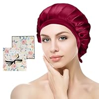 Seidenhaube zum Schlafen – 100% Maulbeerseide Schlafmütze, Verstellbare & Atmungsaktive Schlafhaube Seide, Silk Bonnet für Damen, Rutschfest & Pflegeleicht (Burgunderrot)