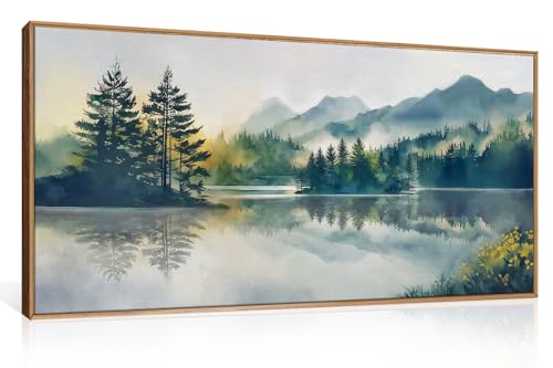 HPNIUB Large Green Mountain Framed Canvas Wall Art Set, Nature