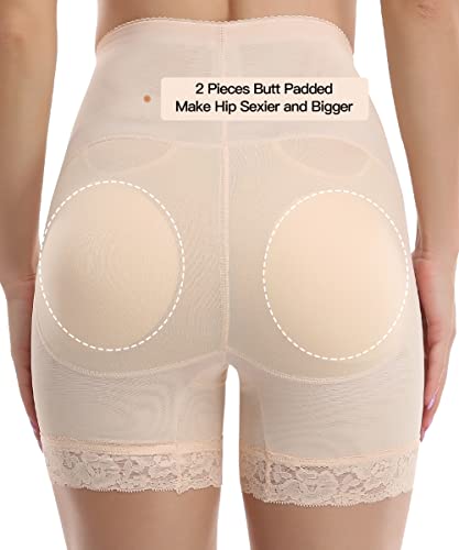 Shaperin Butt Lifter Panties Padded Underwear For Women Tummy Control Shapewear High Waist Hip Pads Enhancer Shorts (2 Removable Padded) Nude #TOP1